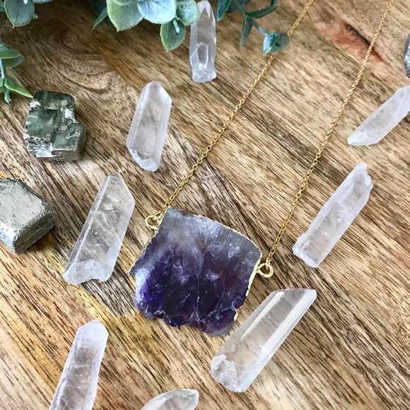 24K Gold Natural Amethyst Slice Necklace - Picture 5 of 7